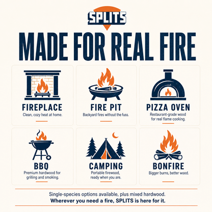 SPLITS – Perfectly Split Boxed Firewood for Cooking, Camping, Fireplaces and More