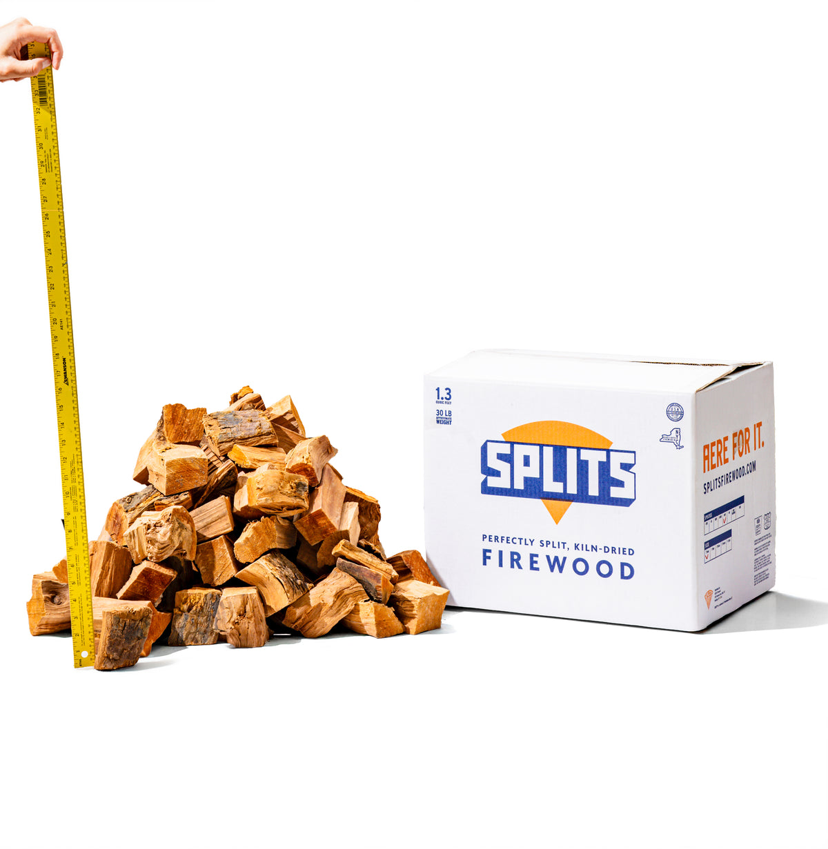 SPLITS 3 inch apple smoking wood chunks next to SPLITS box