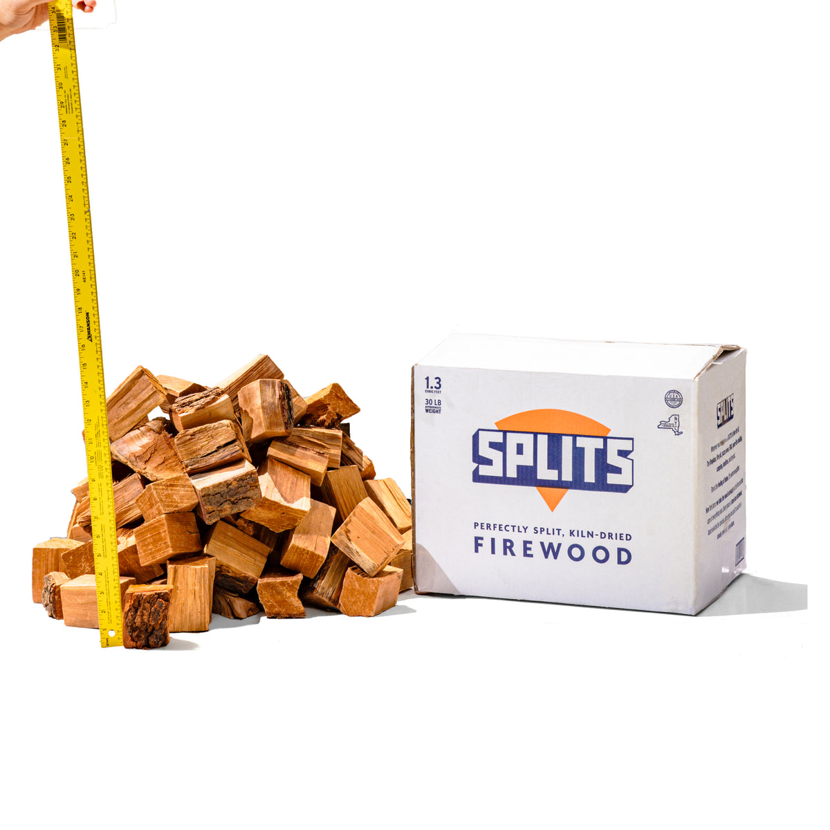 SPLITS 3 inch cherry smoking wood chunks next to SPLITS box
