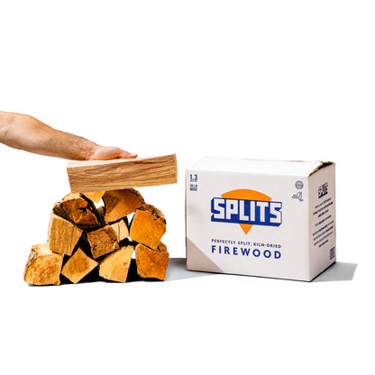SPLITS 12 inch mixed hardwood shorties next to SPLITS box