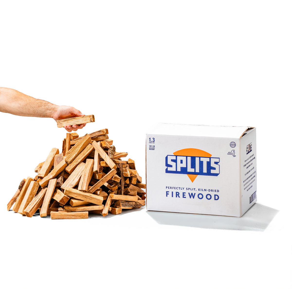 SPLITS 6 inch oak minis for portable pizza ovens next to SPLITS box