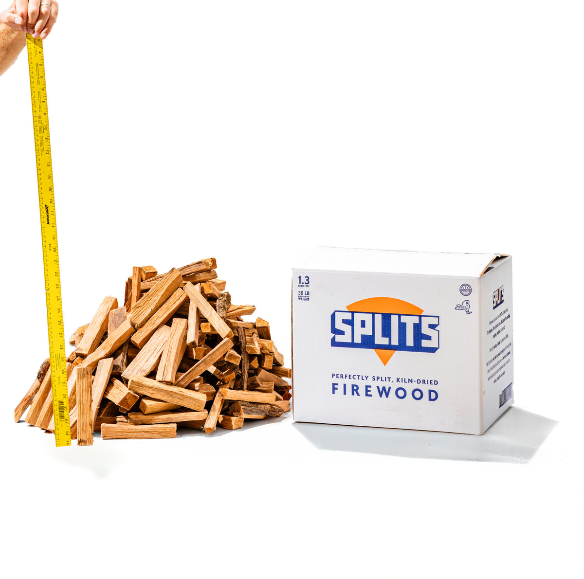 SPLITS 6 inch oak minis for portable pizza ovens next to SPLITS box