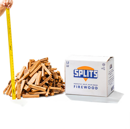 SPLITS 6 inch oak minis for portable pizza ovens next to SPLITS box