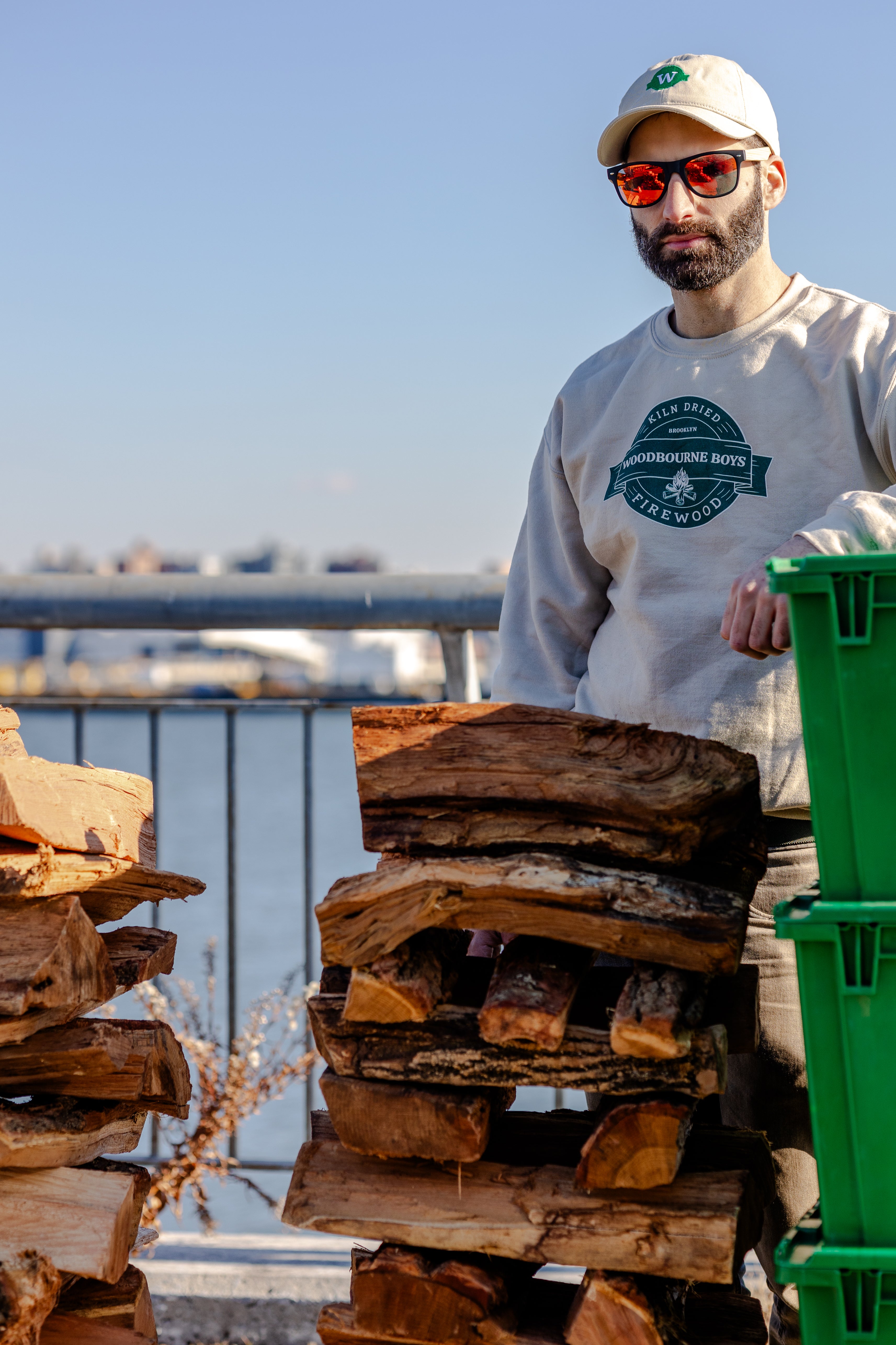 Woodbourne crew loading firewood bins at the Long Island City Warehouse